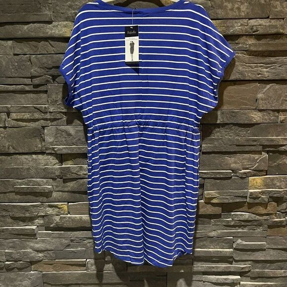 Rafaella Womens Short Sleeve Drawstring Waist Dress XL Blue Pockets Comfort New - Picture 2 of 6